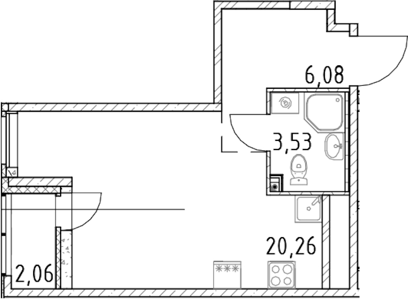 Квартира студия 29.87 м², 20/23 эт., ЖК «Город Первых»